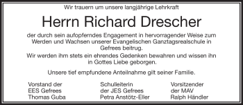 Traueranzeige von Richard Drescher von Frankenpost