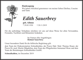 Traueranzeige von Edith Sauerbrey von Südthüringer Presse