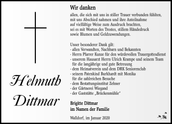 Traueranzeige von Helmuth Dittmar von Südthüringer Presse