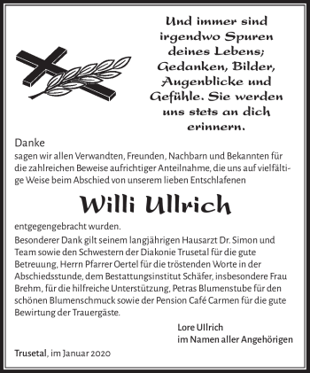Traueranzeige von Willi Ullrich von Südthüringer Presse