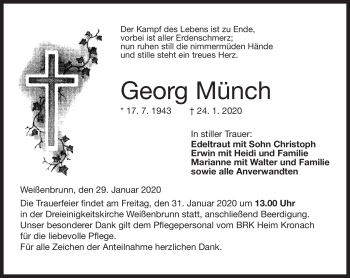 Traueranzeige von Georg Münch von Neue Presse Coburg