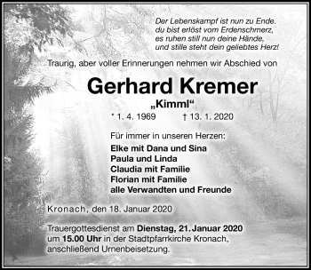 Traueranzeige von Gerhard Kremer von Neue Presse Coburg