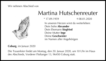 Traueranzeige von Martina Hutschenreuther von Neue Presse Coburg