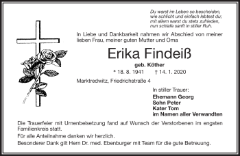 Traueranzeige von Erika Findeiß von Frankenpost