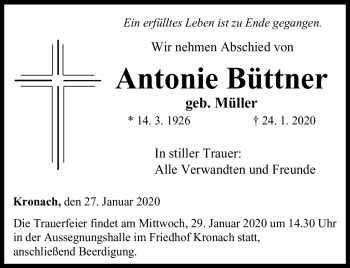 Traueranzeige von Antonie Büttner von Neue Presse Coburg