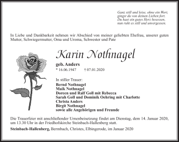 Traueranzeige von Karin Nothnagel von Südthüringer Presse