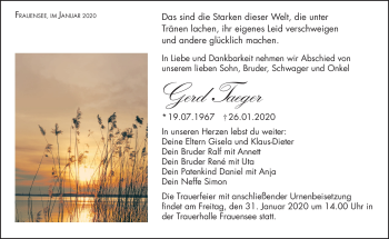Traueranzeige von Gerd Taeger von Südthüringer Presse
