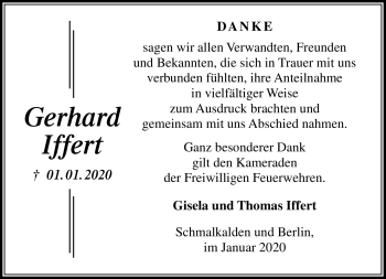 Traueranzeige von Gerhard Iffert von Südthüringer Presse