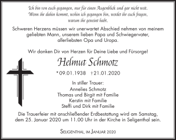 Traueranzeige von Helmut Schmotz von Südthüringer Presse