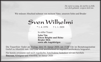 Traueranzeige von Sven Wilhelmi von Südthüringer Presse