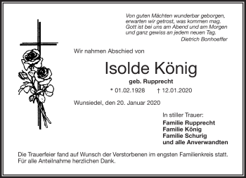 Traueranzeige von Isolde König von Frankenpost