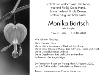 Traueranzeige von Monika Bartsch von Südthüringer Presse