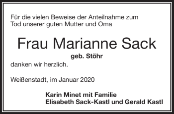 Traueranzeige von Marianne Sack von Frankenpost