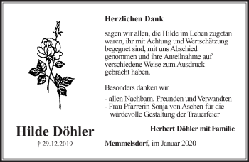Traueranzeige von Hilde Döhler von Neue Presse Coburg