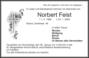 Traueranzeige von Norbert Feist von Frankenpost