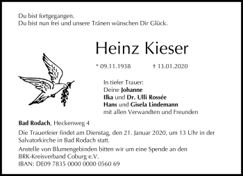 Traueranzeige von Heinz Kieser von Neue Presse Coburg