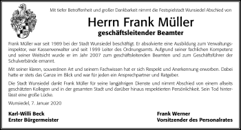 Traueranzeige von Frank Müller von Frankenpost
