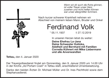 Traueranzeige von Ferdinand Volk von Neue Presse Coburg