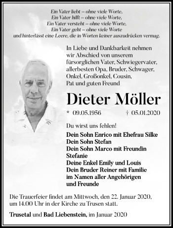 Traueranzeige von Dieter Möller von Südthüringer Presse