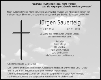 Traueranzeige von Jürgen Sauerteig von Neue Presse Coburg
