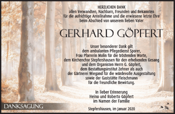 Traueranzeige von Gerhardt Göpfert von Südthüringer Presse