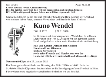 Traueranzeige von Kuno Wendel von Neue Presse Coburg
