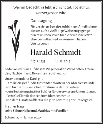 Traueranzeige von Harald Schmidt von Südthüringer Presse
