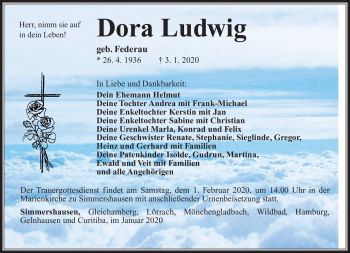 Traueranzeige von Dora Ludwig von Südthüringer Presse