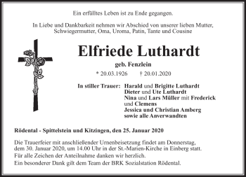 Traueranzeige von Elfriede Luthardt von Neue Presse Coburg
