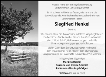 Traueranzeige von Siegfried Henkel von Südthüringer Presse