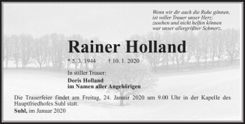 Traueranzeige von Ranier Holland von Südthüringer Presse