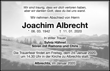 Traueranzeige von Joachim Albrecht von Südthüringer Presse