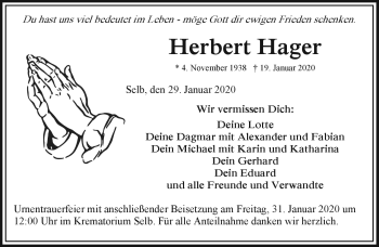Traueranzeige von Herbert Hager von Frankenpost