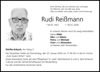 Traueranzeige von Rudi Reißmann von Neue Presse Coburg