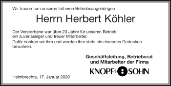 Traueranzeige von Herbert Köhler von Frankenpost