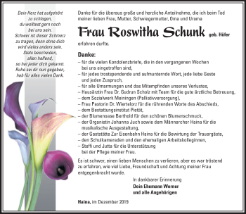 Traueranzeige von Roswitha Schunk von Südthüringer Presse