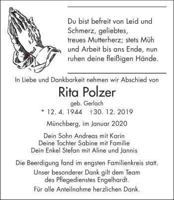 Traueranzeige von Rita Polzer von Frankenpost