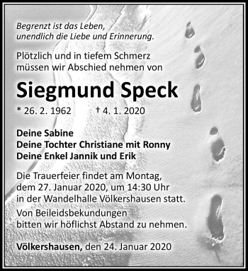 Traueranzeige von Siegmund Speck von Südthüringer Presse