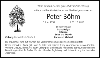 Traueranzeige von Peter Böhm von Neue Presse Coburg