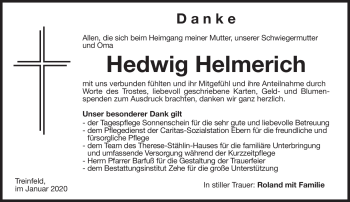 Traueranzeige von Hedwig Helmerich von Neue Presse Coburg