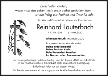 Traueranzeige von Reinhard Lauterbach von Frankenpost