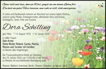 Traueranzeige von Dora Schilling von Südthüringer Presse