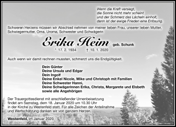 Traueranzeige von Erika Heim von Südthüringer Presse