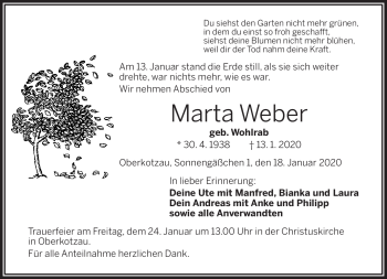 Traueranzeige von Martha Weber von Frankenpost