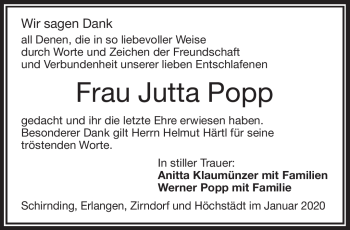 Traueranzeige von Jutta Popp von Frankenpost
