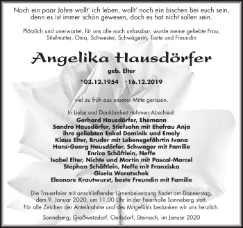 Traueranzeige von Angelika Hausdörfer von Südthüringer Presse