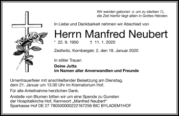 Traueranzeige von Manfred Neubert von Frankenpost