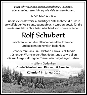 Traueranzeige von Rolf Schubert von Südthüringer Presse