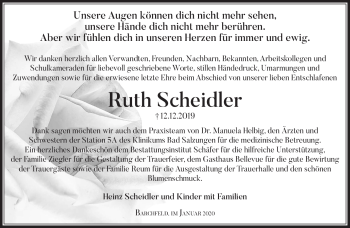 Traueranzeige von Ruth Scheidler von Südthüringer Presse