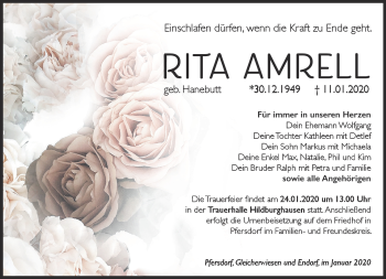 Traueranzeige von Rita Amrell von Südthüringer Presse